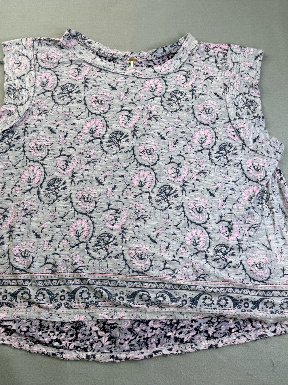 Free People Light Gray Floral Tank with Pink Accents